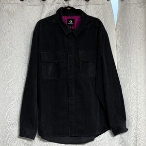 Converse Men’s Sports Cargo Corduroy Shirt Snap Jacket Black-Size XXL